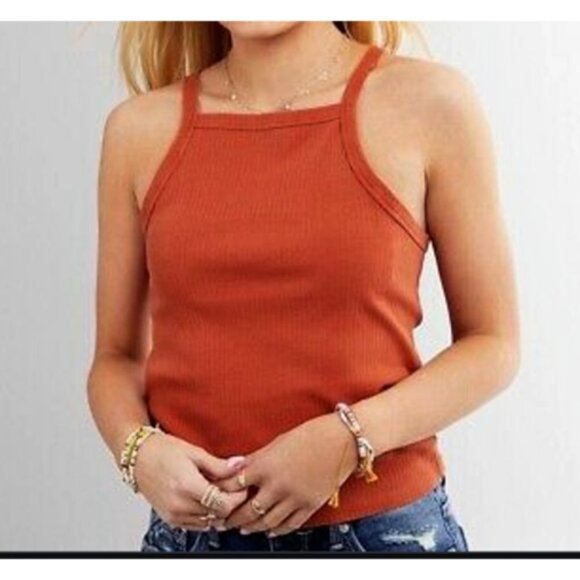 White Crow Distressed Rib Tank Top Womens Size M Square Neck Burnt Boho‎ Orange - Picture 1 of 7